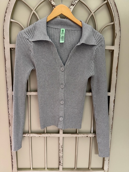 Honeydew USA Tops - Honeydew Ribbed Button-Up Collared Cardigan in Light Gray